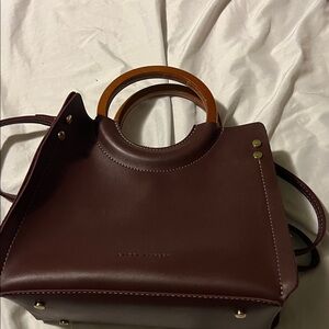 Laura Ashley Burgundy Purse with Wooden Handles